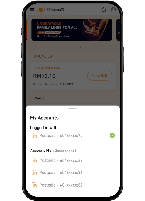 Support Switch between Account Step 2 Image U Mobile