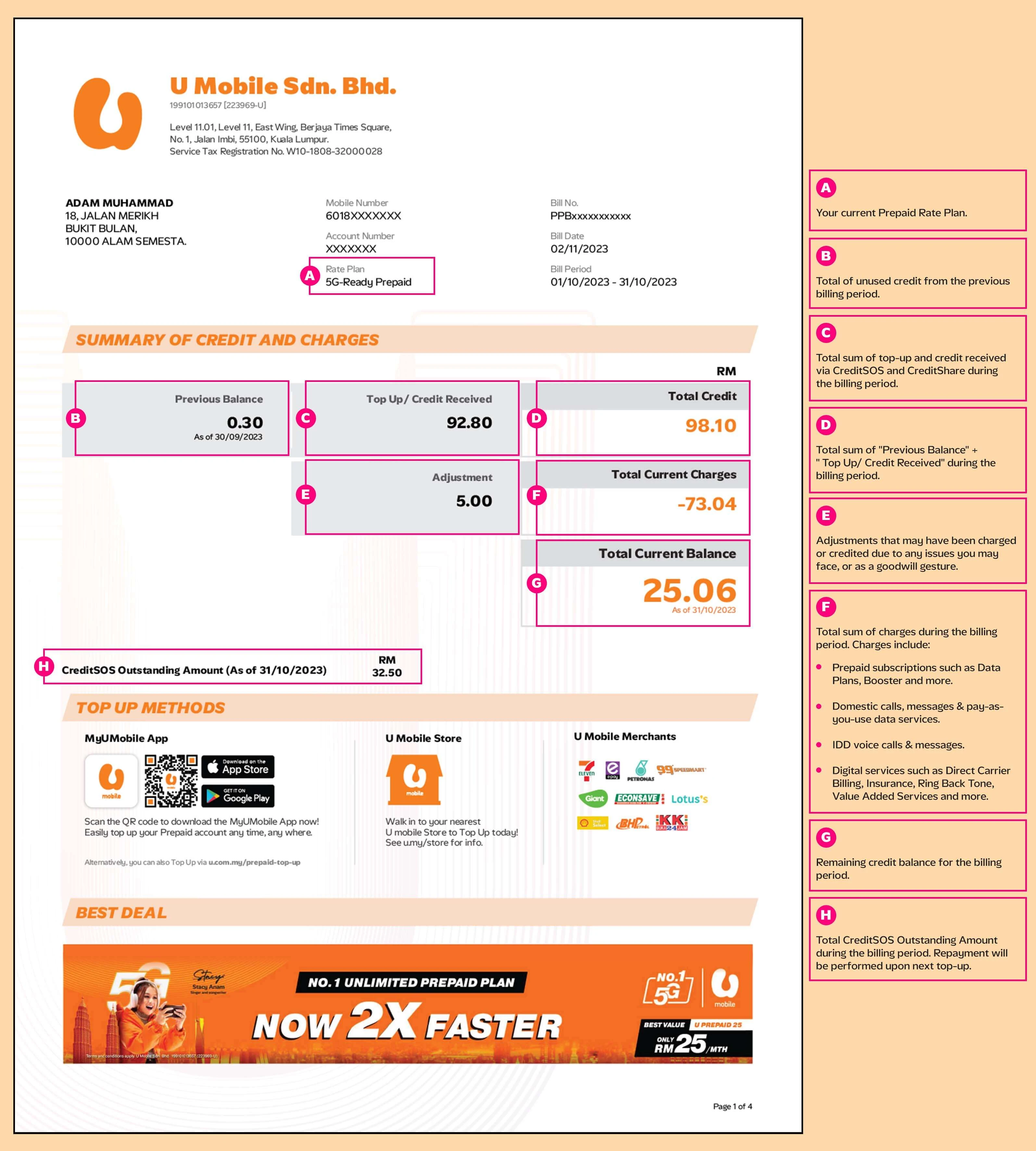 Prepaid Preapaid Bill Statment 1 Image U Mobile