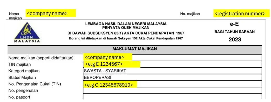 Contoh Borang LHDN E