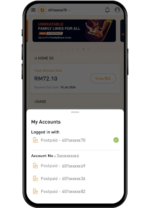 Support Switch between Account Step 2 Image U Mobile
