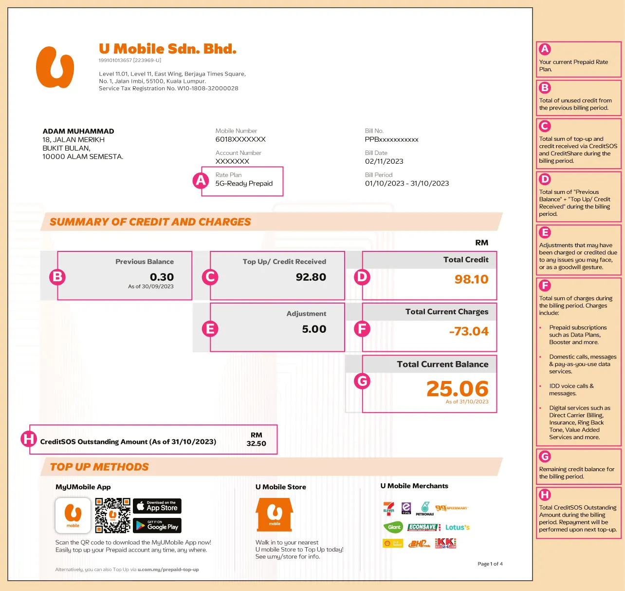 Prepaid Preapaid Bill Statment 1 Image U Mobile